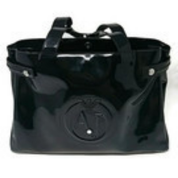 Armani Jeans Large Black Patent Tote 